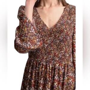 Molly Bracken Hillary Floral Print Smocked Midi Dress Flared Sleeve, size S